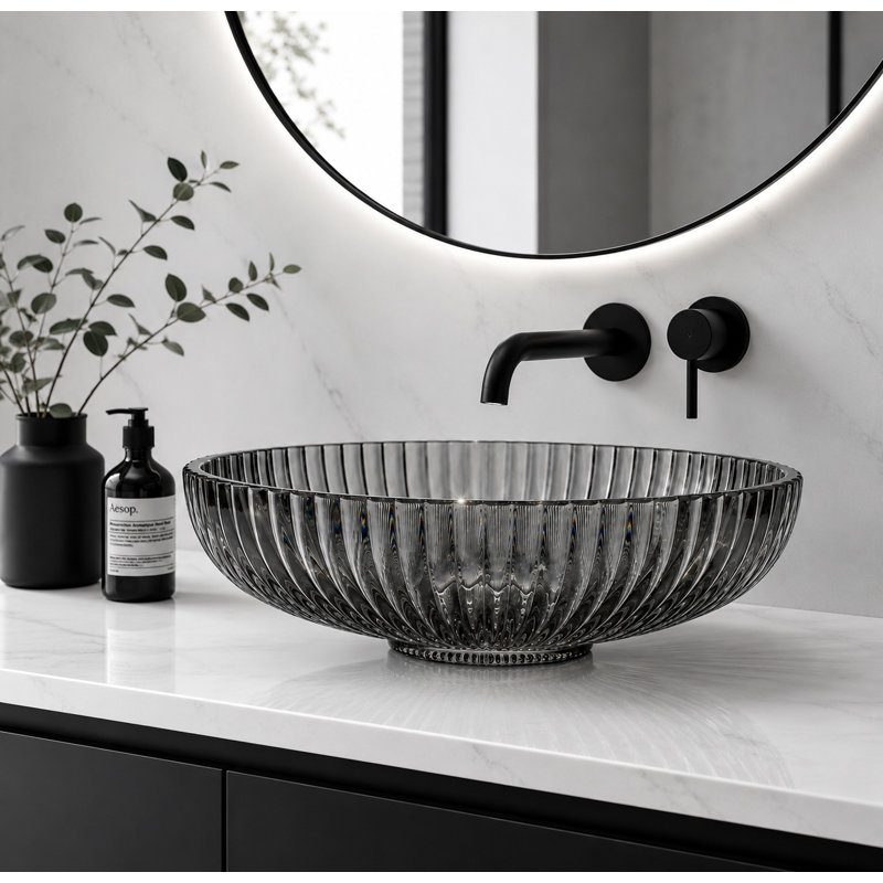 Majestic 21" Glass Oval Vessel Bathroom Sink, Gray