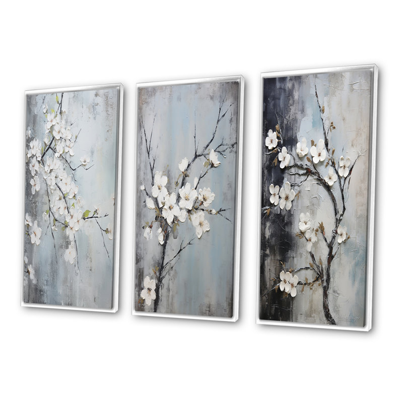 «Apple Blossom Harmony», 3 pièces sur toile, Cadre blanc, H 40 po x l 60 po