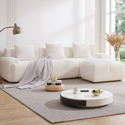 104.3" L-Shaped Modular Sectional Sofa, Oversized 3-Seater Boneless Convertible Cloud Couch with Tufted Design, Deep Seat & Movable Ottoman, 3 Pillows, No Assembly Required