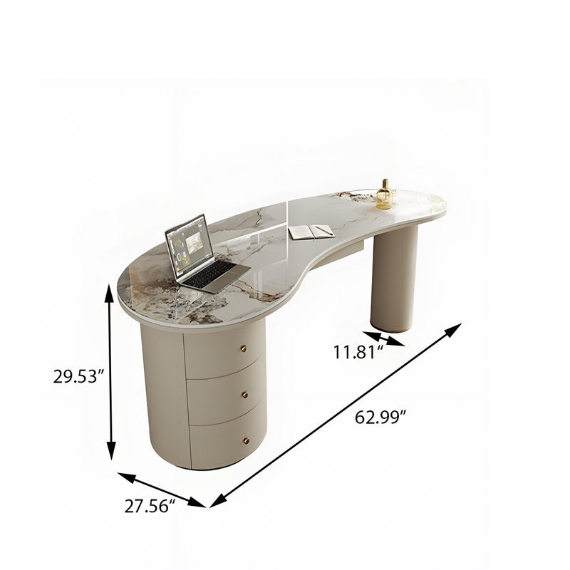 Bureau de luxe en pierre frittée blanche 62,99 ", H 29,53 po x l 62,99 po x P 27,56 po
