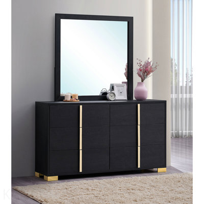 Commode 6 tiroirs avec miroir noir
