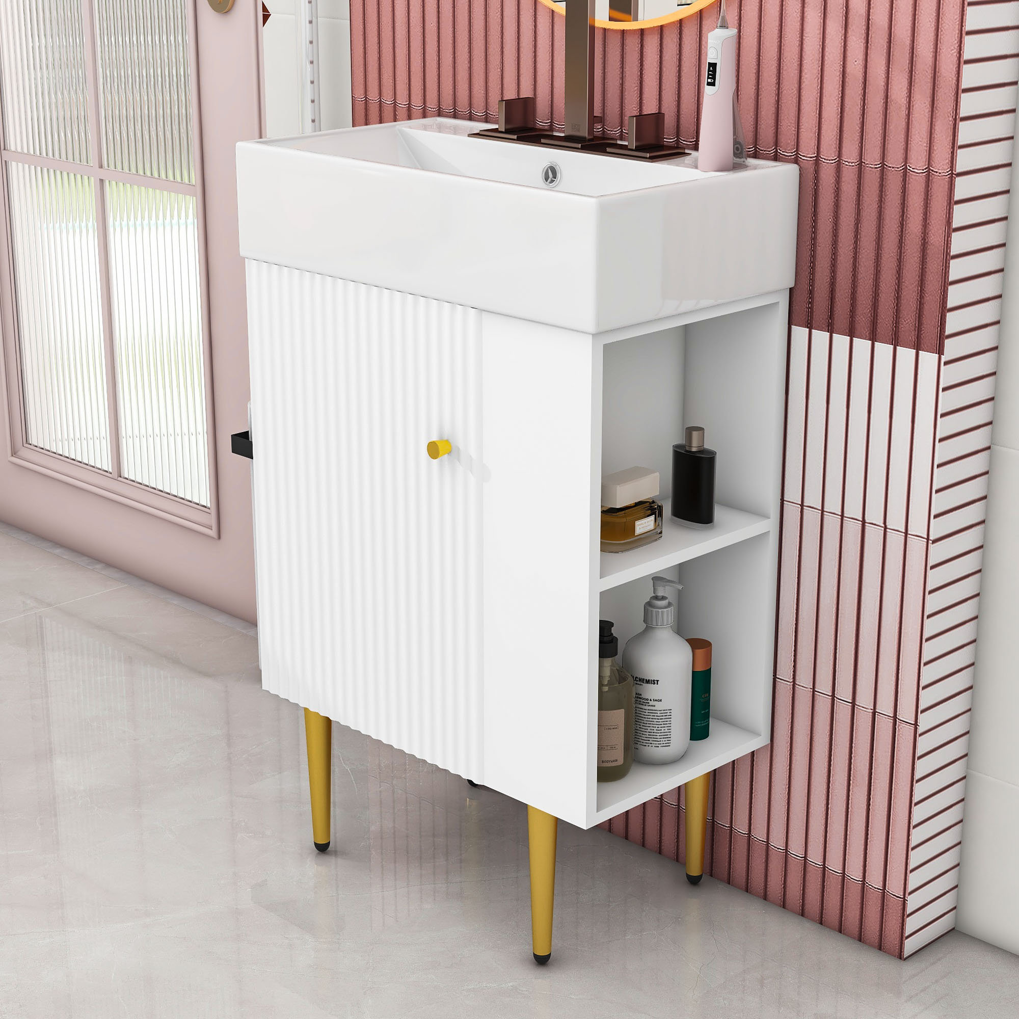 Mercer41 Sleek Bathroom Vanity with Ceramic Sink, RightSide Storage