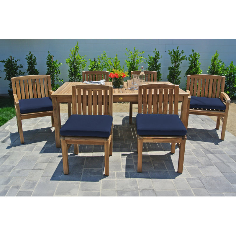 Ensemble repas d'extérieur en teck Huntington 7 pièces avec Sunbrella Huntington, Sunbrella® bleu marine