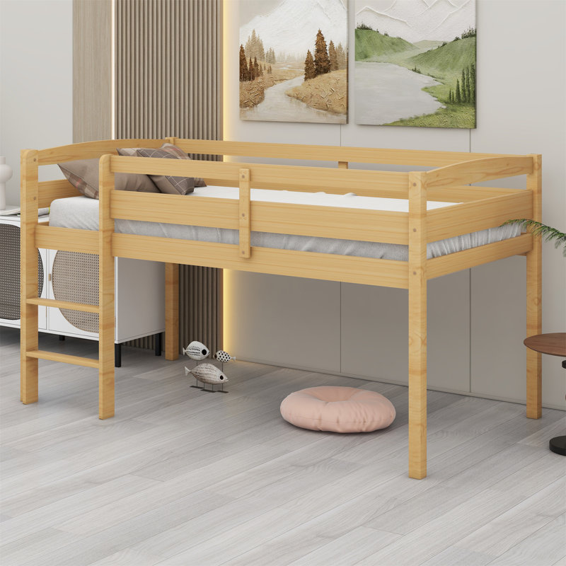 Wood Low Loft Bed With Ladder