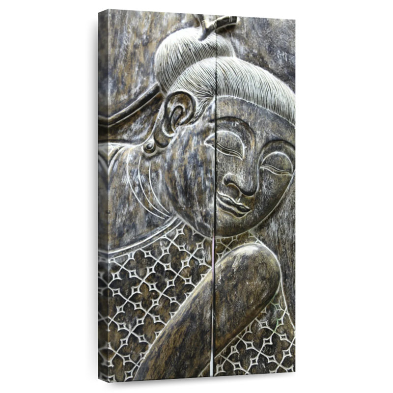 Bouddha antique en bois, H 30 po x l 15 po