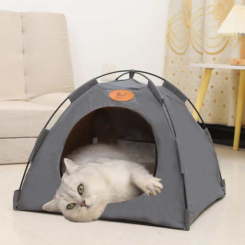 Tente pour animaux avec matelas en rotin, Gris