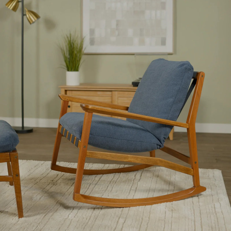 Chaise berçante Mid Century, Bleu indigo, Noyer brossé