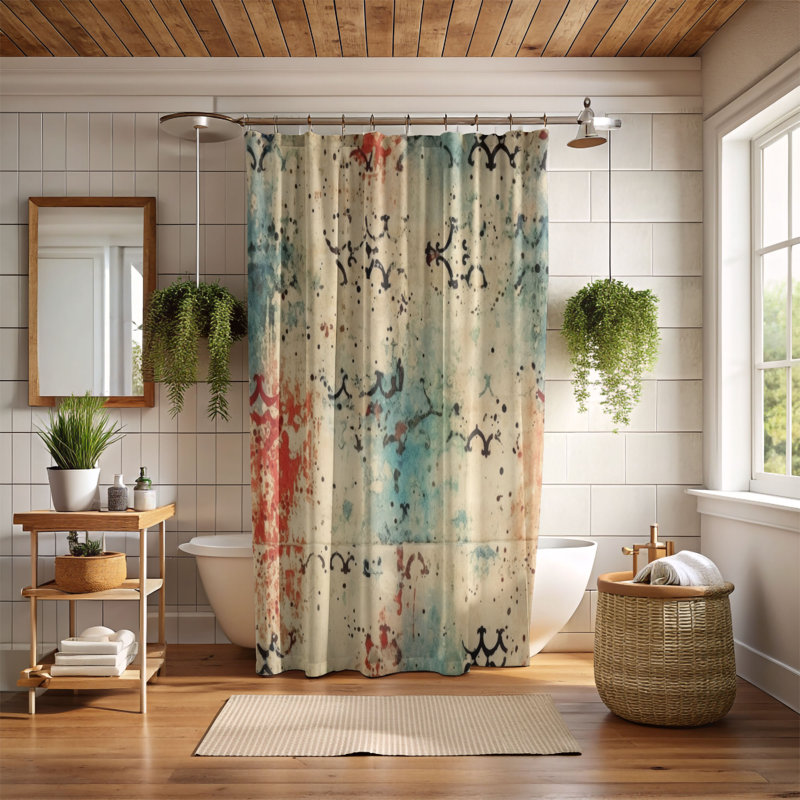 Rideaux de douche Retro Tiles - Premium, H 74 po x l 71 po