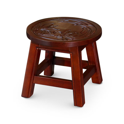 Tabouret en bois, cerisier - Magnifique motif floral, 25 cm H x 28 cm P. Fabriqué en bois d'hévéa. Tabouret idéal et table d'appoint polyvalent.
