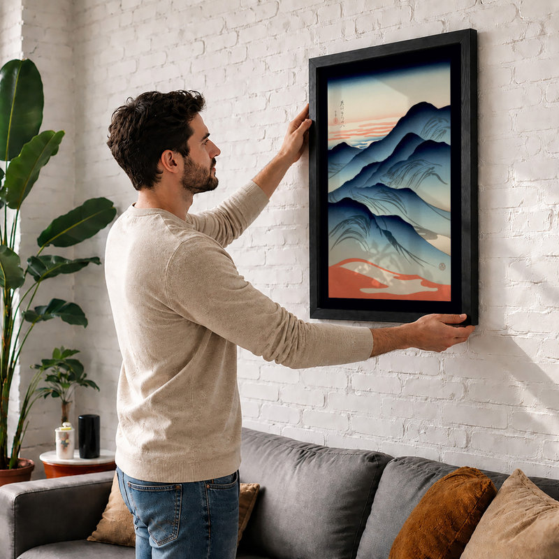 Mountains at Dusk Japandi - Framed Print, Unframed, A4 - 29.7 x 21.0 cm