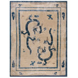 Antique Ningxia Chinese Allover Ivory Color 1880s Dragon Design Rug