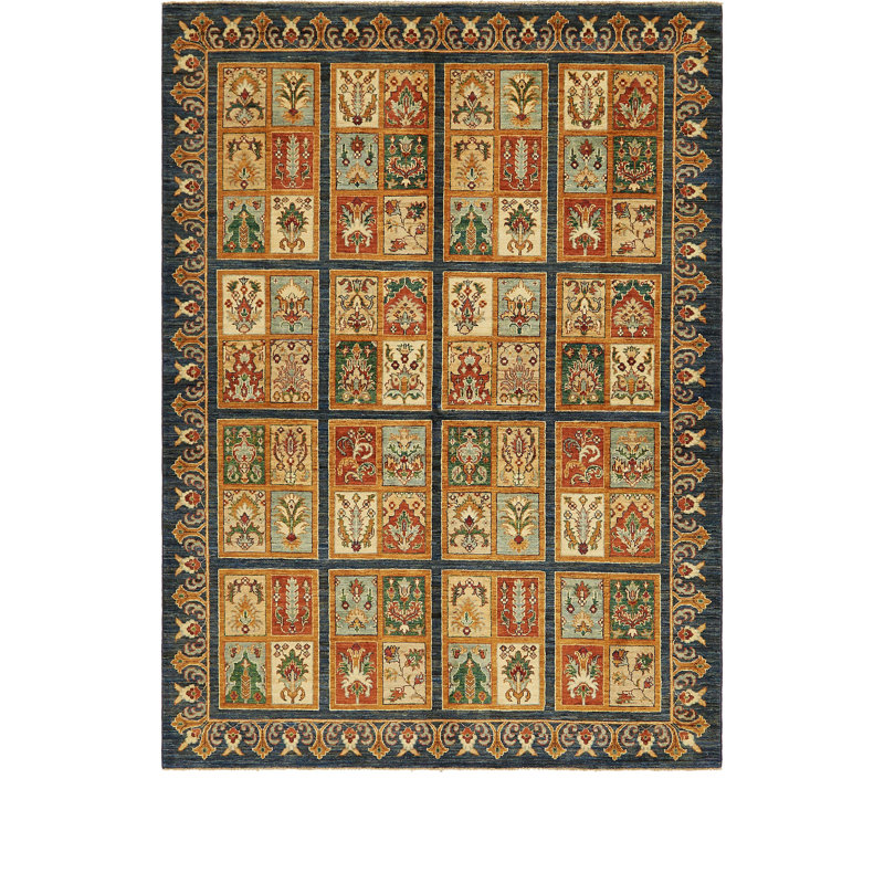 Tapis de surface en laine bleu/beige 5 pi 9 po x 7 pi 10 po one-of-kind-noué la main Denver