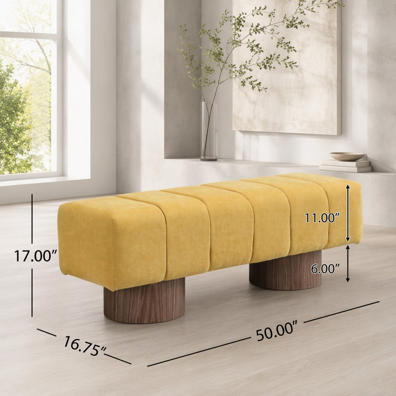 Chenille Upholstered Bench, Yellow