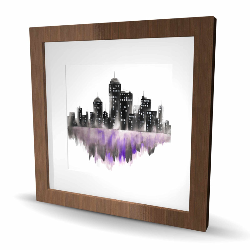 Aquarelle mauve, paysage urbain - reproduction mat industrielle encadrée