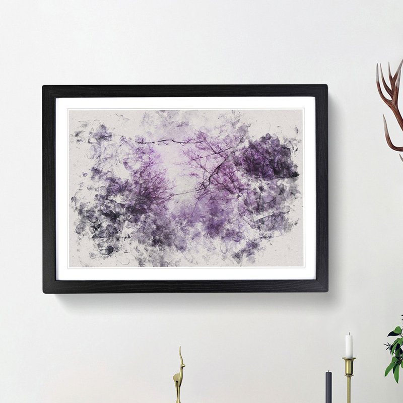 Purple Sky Behind the Winter Trees Watercolour - Picture Frame Graphic Art Print, 45cm H x 63cm W x 2cm D, Black Framed