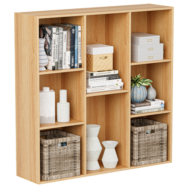 8-Cube Bookcases, Closed Back Bookshelf Storage Unit, Natural Oak Style Cabinet for Living Room Bedroom Office, Natural Oak