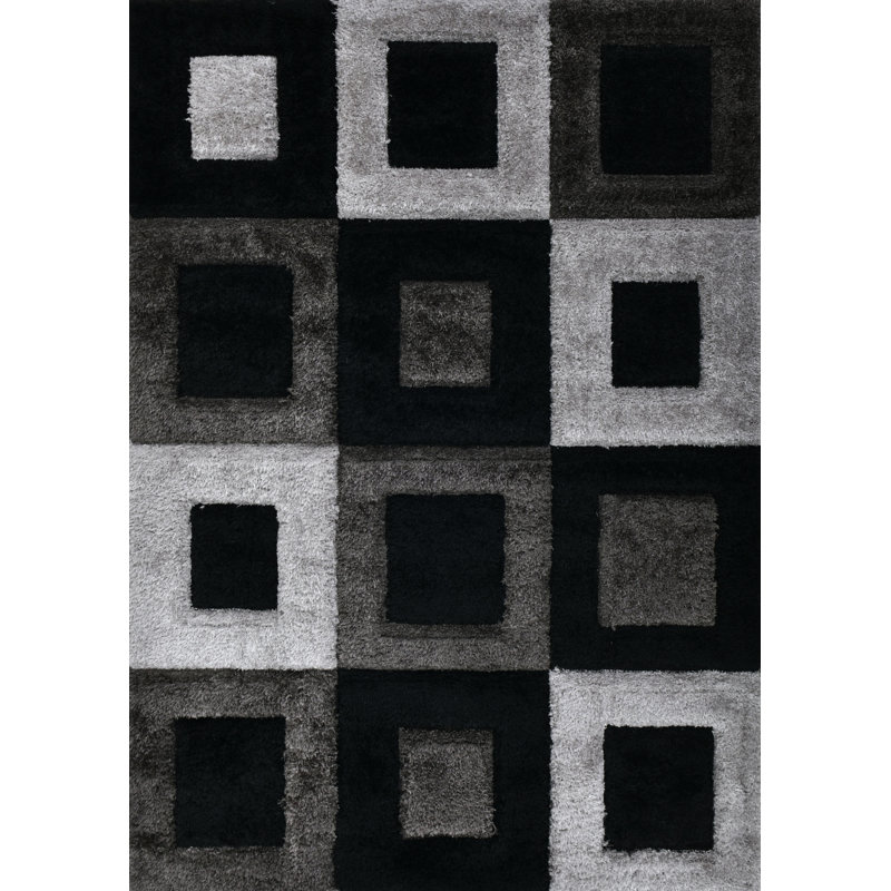 Tapis à poils longs noir et gris NYC Performance, Rectangle 5 pi 3 po x 7 pi 2 po