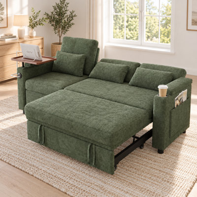 Canapé-lit en chenille 3-en-1 de 81 po avec inclinable électrique Zevrallune, dossiers à 6 positions, table-plateau, ports USB et rangement pour accoudoirs