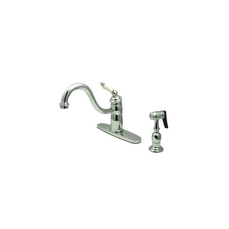 Heritage Singe Handle Centerset Kitchen Faucet with Porcelain Lever Handles, Polished Chrome