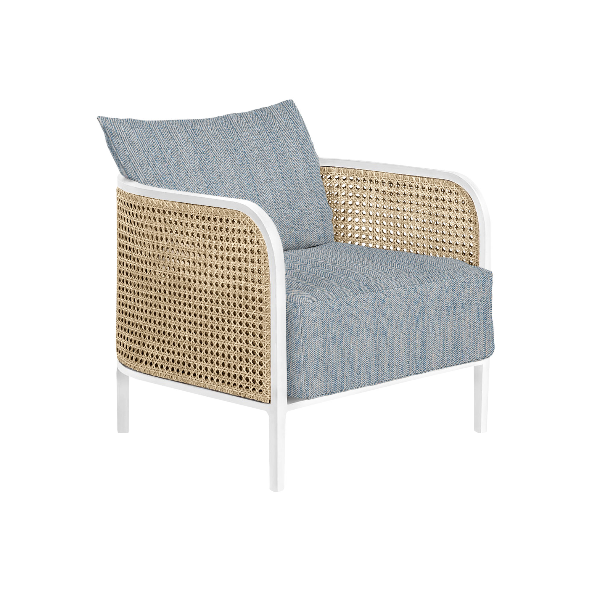 Havana Cane N-Dura Resin Wicker Outdoor Lounge Chair, No welt + Standard fill, Perigold Play Cameo, Chalk/Natural Resin