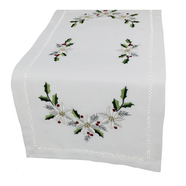 The Holiday Aisle® Samuelson Embroidered Hemstitch Table Topper | Wayfair