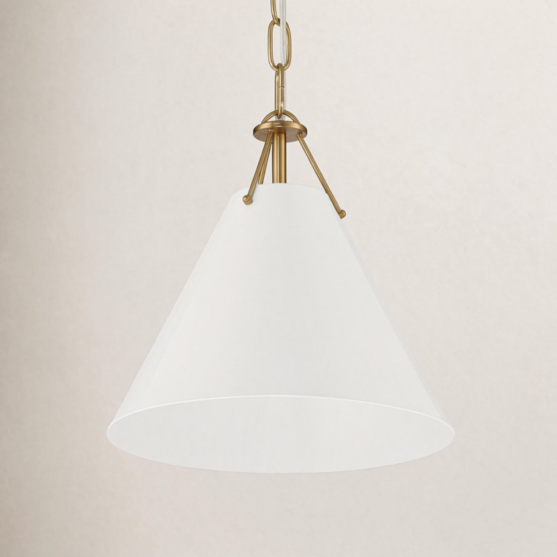 Kinston 1-Light Metal Cone Pendant, Vibrant Gold, White