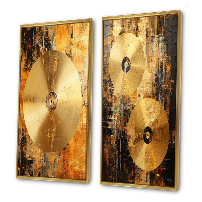 Cymbale symphonie dorée - ensemble de 2 reproductions d'art mural musical, Encadrement doré, H 40 po x l 41 po