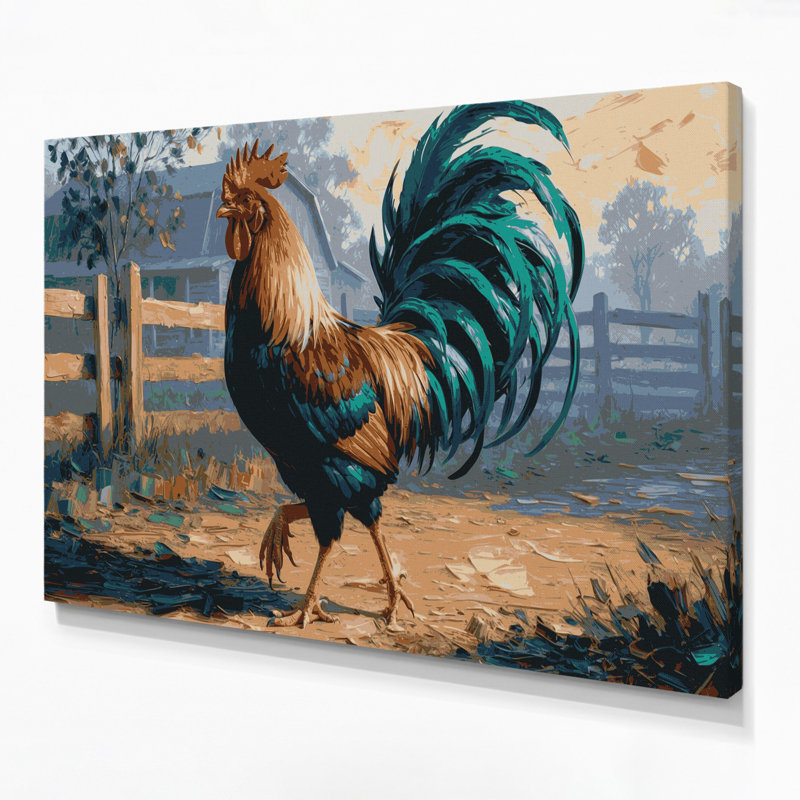 «Farm Roosters», art mural sur toile gris, H 24 po x l 36 po
