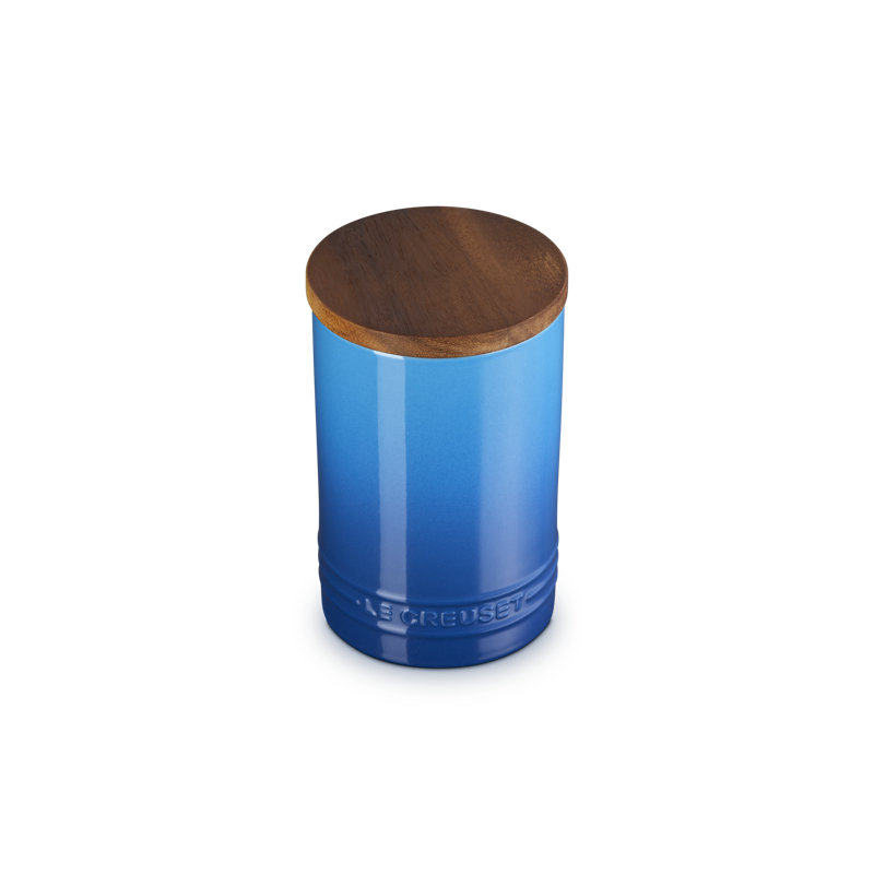 Le Creuset Stoneware Signature Canister With Wood Lid, 26 Oz., Sea Salt, Blue