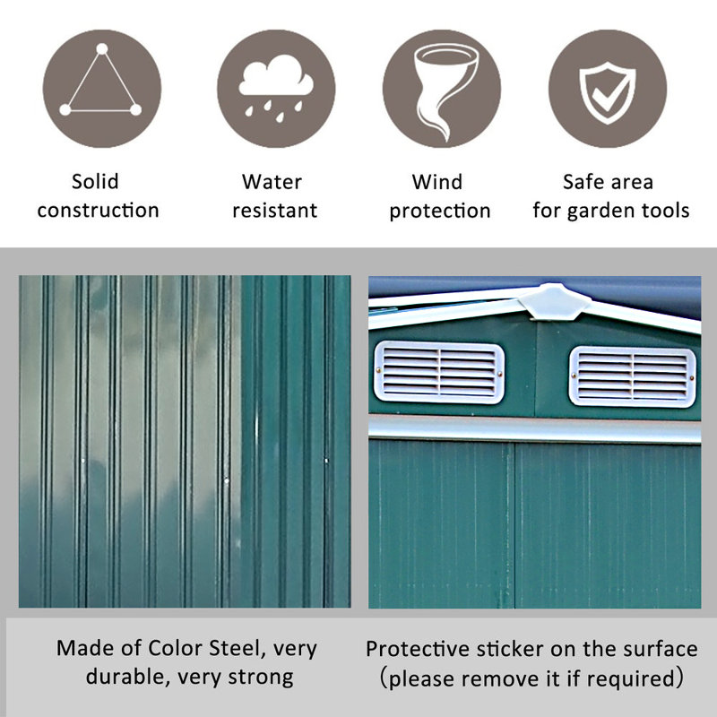 Green Garden Metal Storage Shed