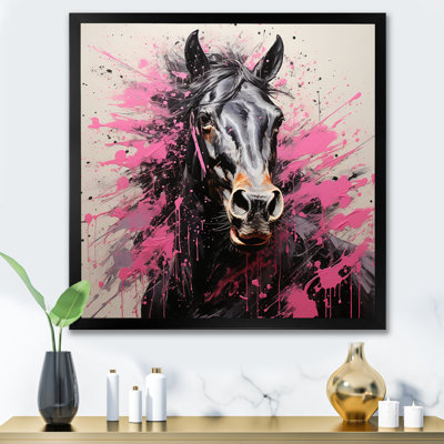 " Black Pink Horse Vibrant Equine Pointillism "