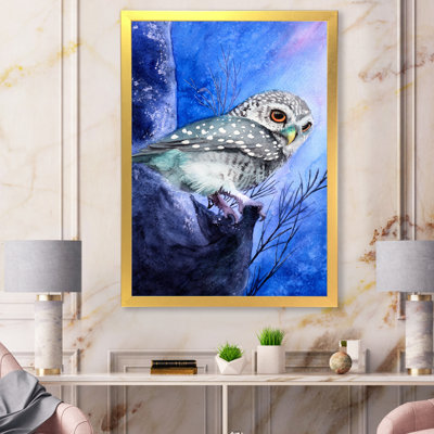 Scène de nuit avec une chouette tachetée - reproduction sur toile