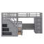 Lit superposé en L avec 3 tiroirs, bureau portable et garde-robe-397175417