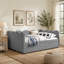 Lit de jour confortable à carreaux vichy, format double, avec lit gigogne simple, tissu en lin, adorable motif ondulé, port USB et sans sommier requis.-471457500