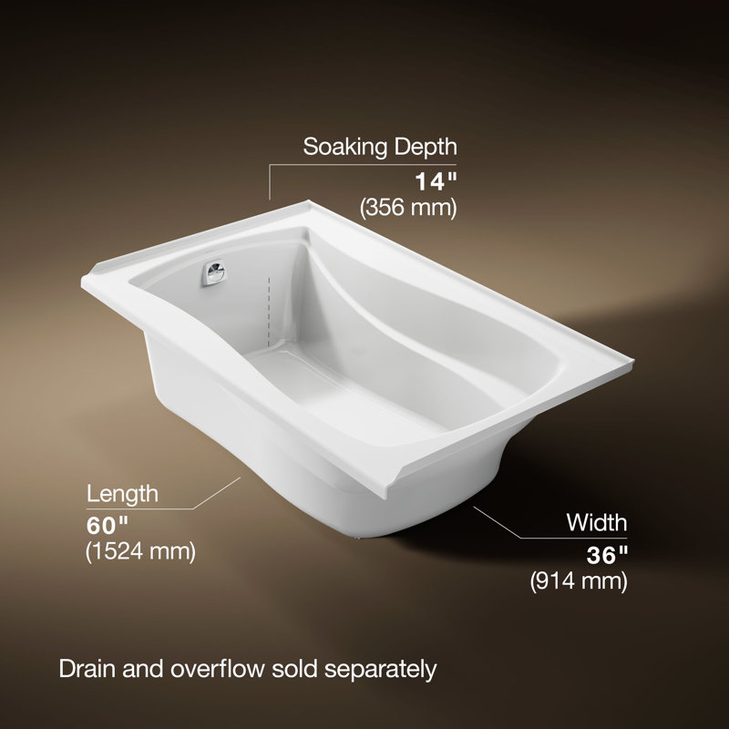 Mariposa 60" x 36" Drop in Soaking Bathtub, Left, White