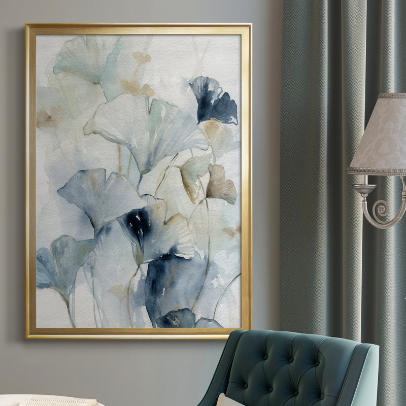 Indigo Ginkgo I - Peinture sur toile encadrée, H 42,5 po x l 30,5 po x P 1,5 po, Or