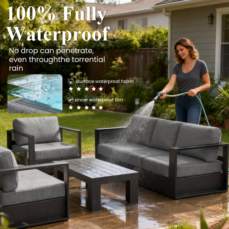 Outdoor Lounge Chair, Dark Grey Cushion/Black Frame