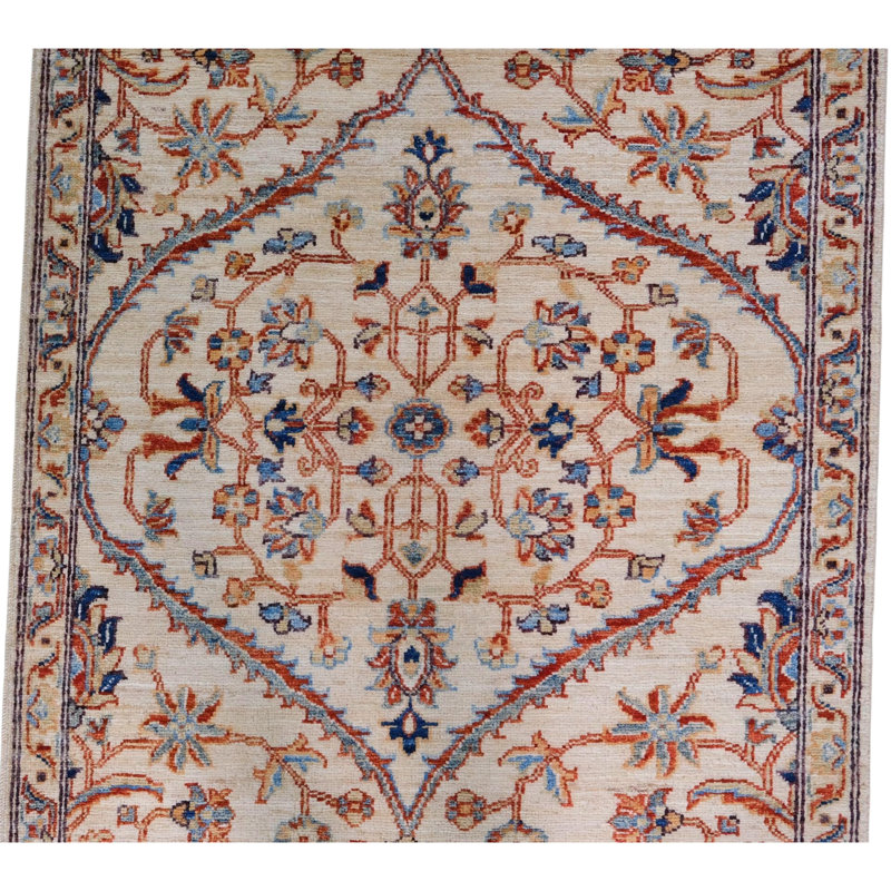 Hand Knotted Wool Area Rug in Beige