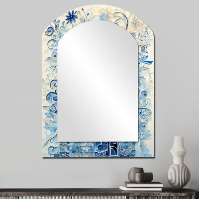Carreaux blancs et bleus botaniques III - miroir unique asymétrique Botanicals
