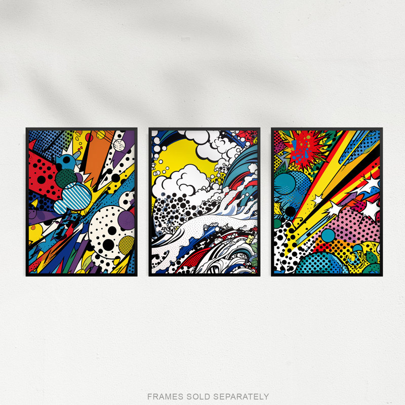 Abstract Pop Vibrant Comic Book Style Bang Colour Explosion - 3 Piece No Frame Print Set, 40.5cm H x 30.5cm W x 0.3cm D