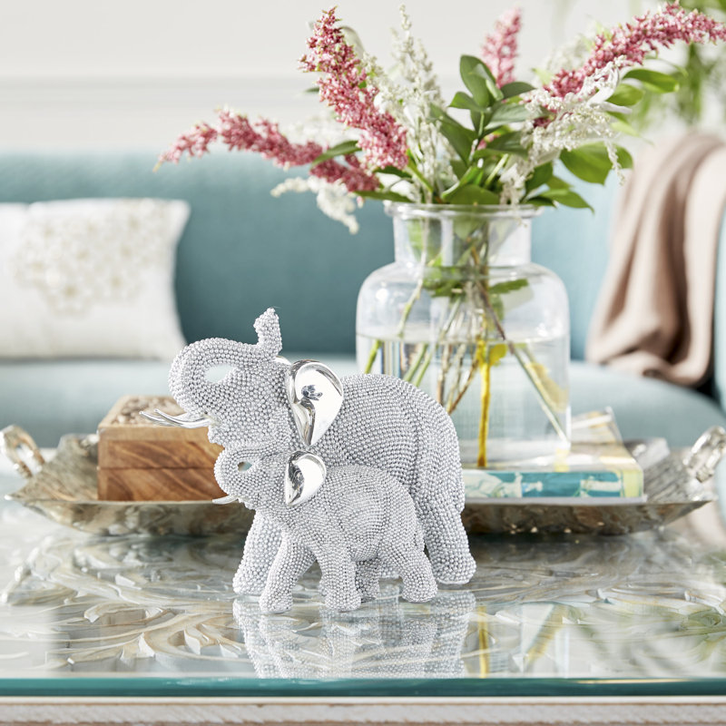 Polystone Elephant Decorative Silver Sculpture