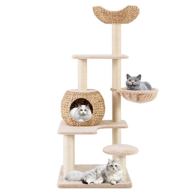 Tucker Murphy Pet™ 59" Cattail Cat Tower With Sisal Scratching Posts Perch Condo Soft Hammock Indoor