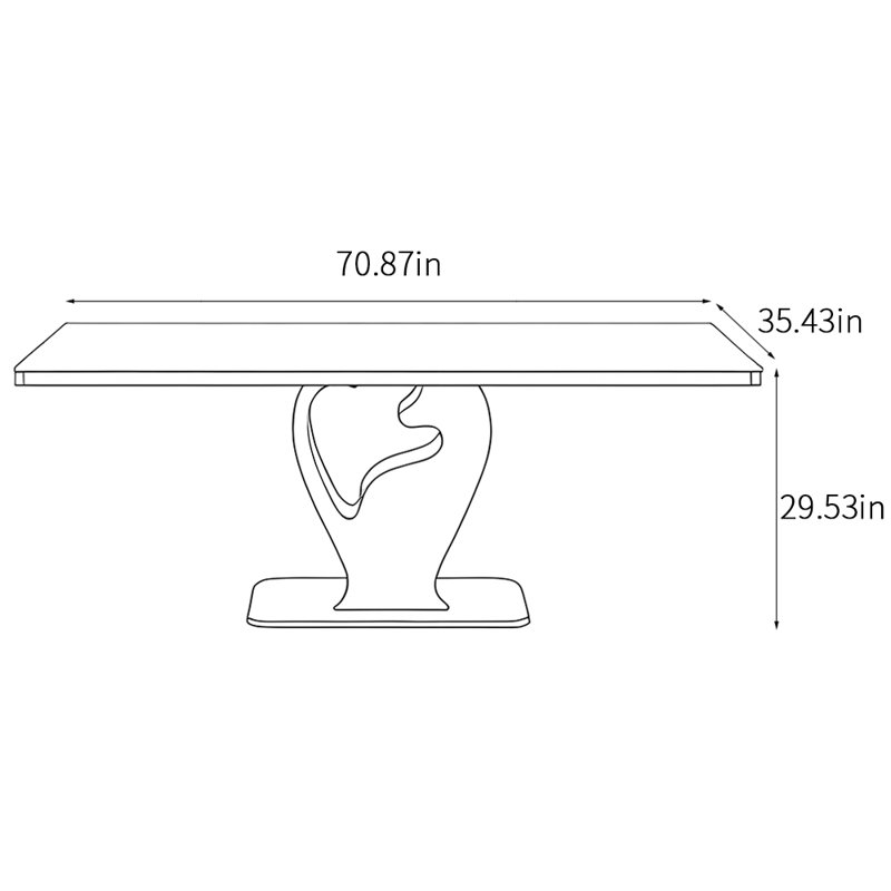Light luxury style modern dining table, 29.53"H x 70.87"L x 35.43"W, Black