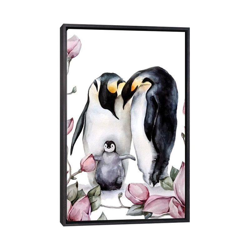 Décoration murale pingouins pour enfants, H 26 po x l 18 po x 1,5 po, Toile encadrée noir délavé