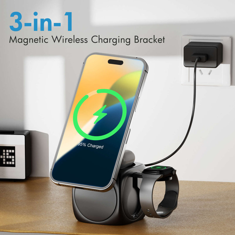 Magnetic Wireless Charger for iPhone Airpods iWatch, Portable 3 in 1 Charging Station Cube For Apple Multiple Devices - Travel Charging Pad Dock Compatible with Apple 12 and above series