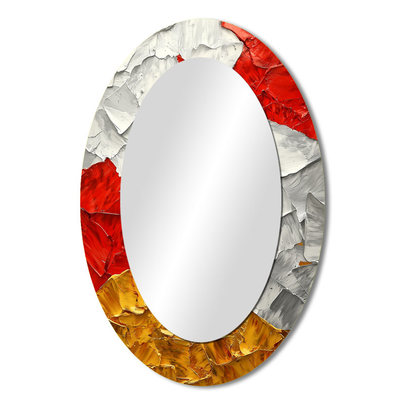Abstrait Fiery Fragmented Balance III - Miroir mural moderne ovale, 36 po x 24 po