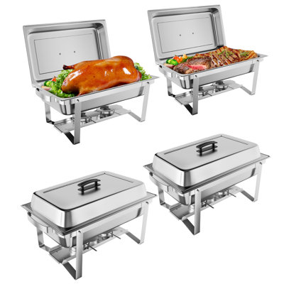 Professional Buffet Food Warmer Set - 4 Pack 8QT Rectangular Stainless Steel Chafing Dishes with Lid Holders - Portable Chafer Servers for Kitchen, Parties, Banquets, Catering Events