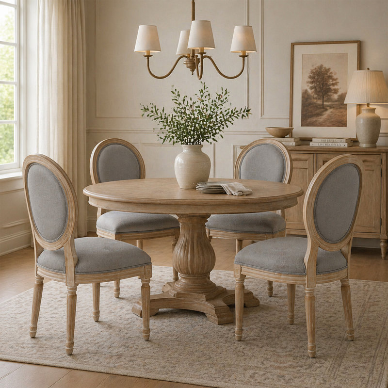 (Set of 4) 20'' H Upholstered King Louis Back Side Chair Wood Dining Chairs, Gray