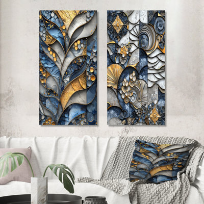 «Blue and Grey Coastal Abstract Tiles I», ensemble de 2 reproductions d'art mural