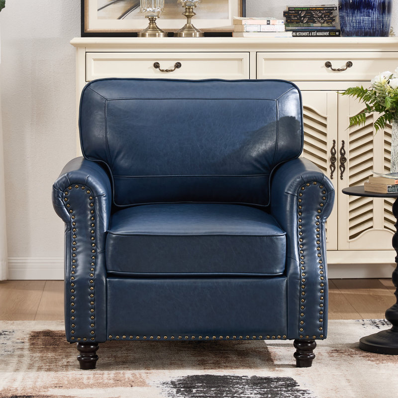 Upholstered Accent Chair Faux Leather Rolled Armchair, Blue